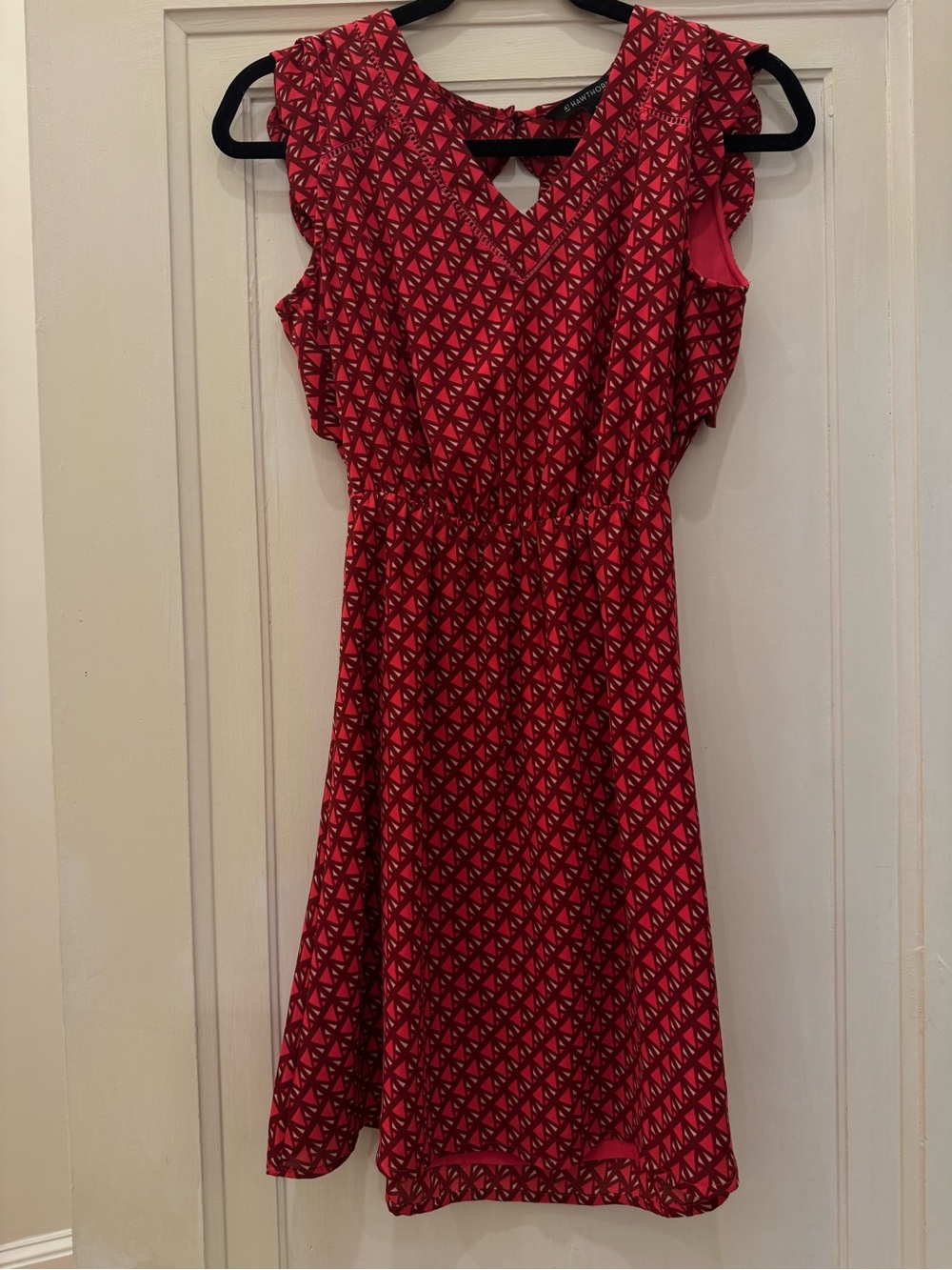 41 Hawthorn Red Geometric Ruffle-Sleeve Dress